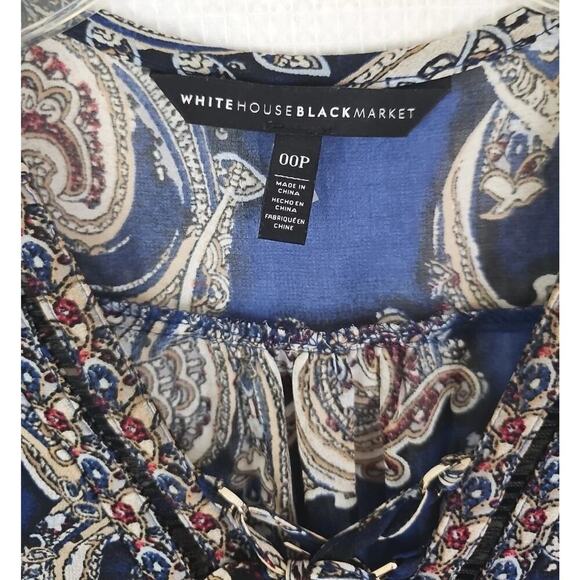 White House Black Market ~Woman Size 00Petite~Blue Paisley Print LS Dress Sheer. - Picture 2 of 14